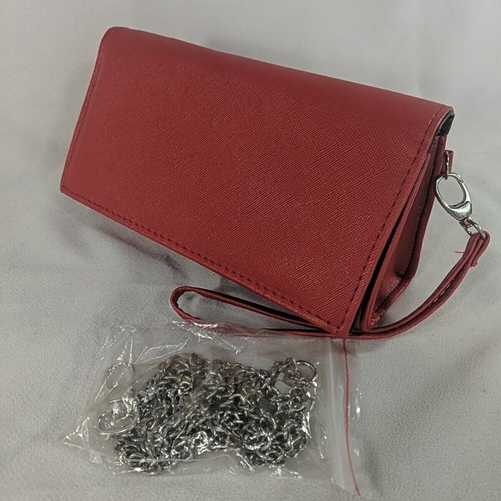 Just Solutions Eye Pocket Red Faux Leather Glasses Phone Case Purse Wrist Strap